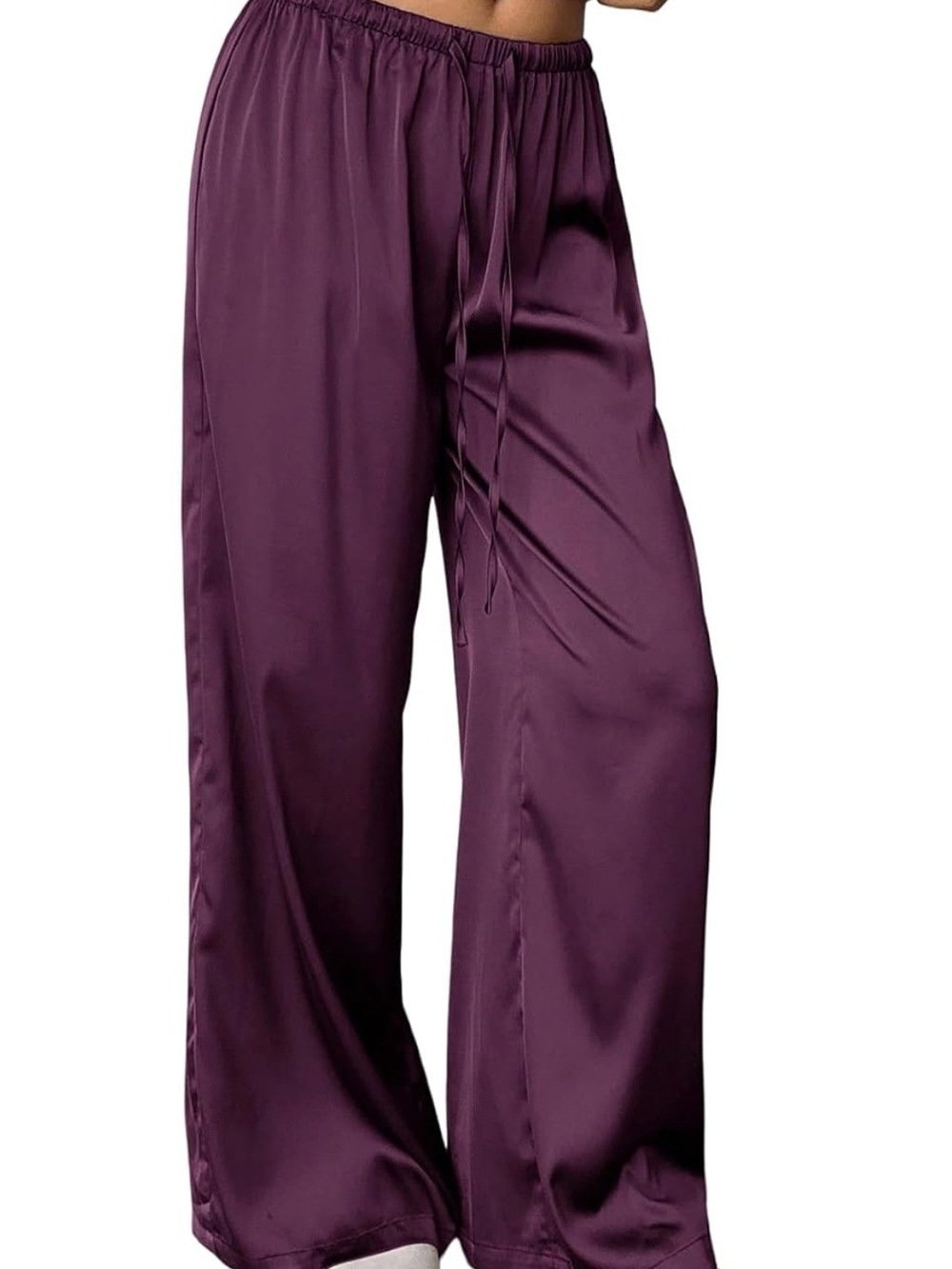 Satin Wide-Leg Joggers in Plum - Casual Luxe
